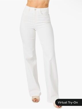 Judy Blue White High Rise Braided Waist Straight Leg Jeans